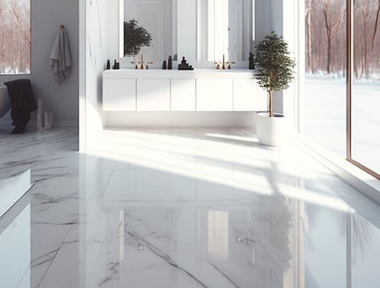 Porcelain tile floor in beautifully remodeled bathroom